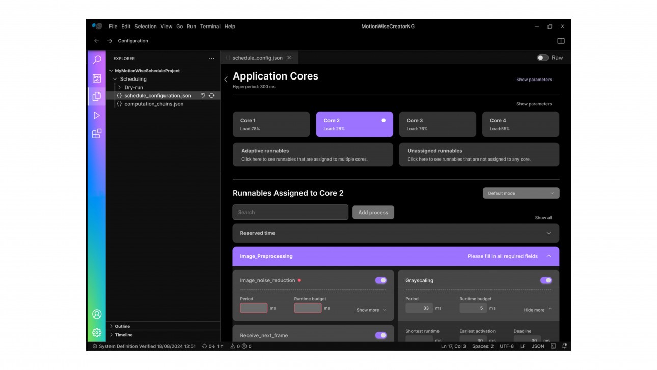 Depiction of the MotionWise Schedule tooling interface